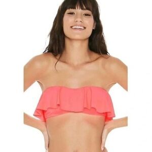 L*Space Lynn Ruffle Bikini Tube Swim Top Peach Pink Fruit Punch‎ Sz Medium